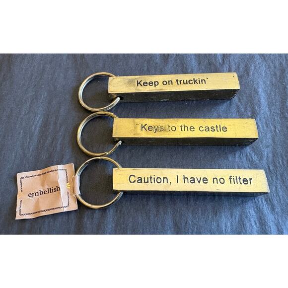 (3) Creative Co-Op 3” Metal Key Chain w/ Sayings - Picture 1 of 6